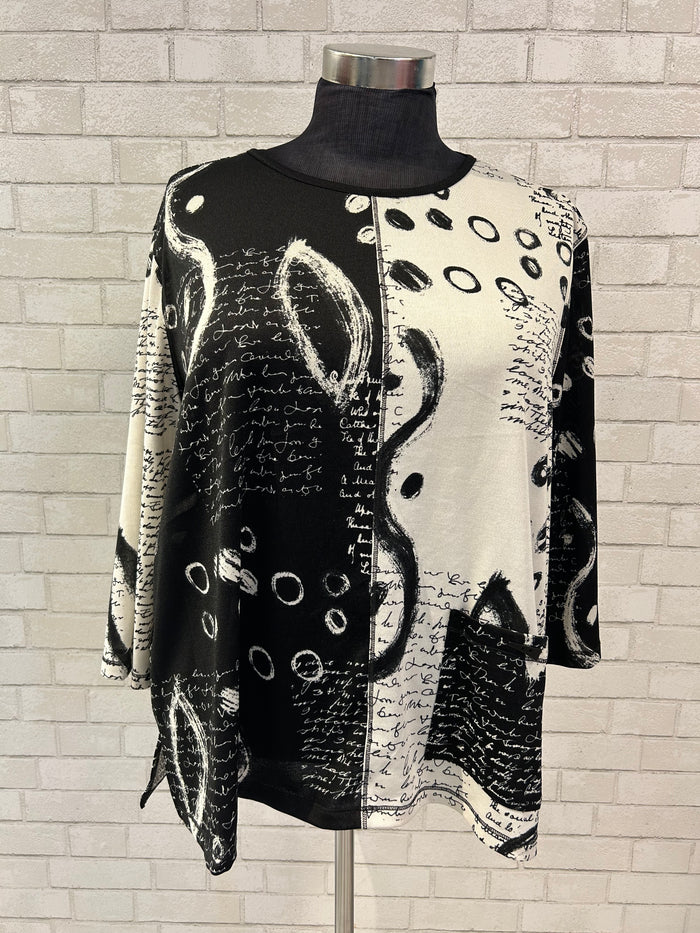 Black & White Printed/Colorblock Top
