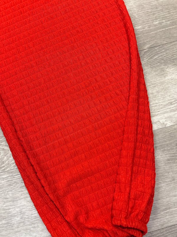 Red Quilted Joggers - Emerald
