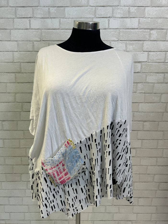 White & Black Pattern Block Tee - Chalet