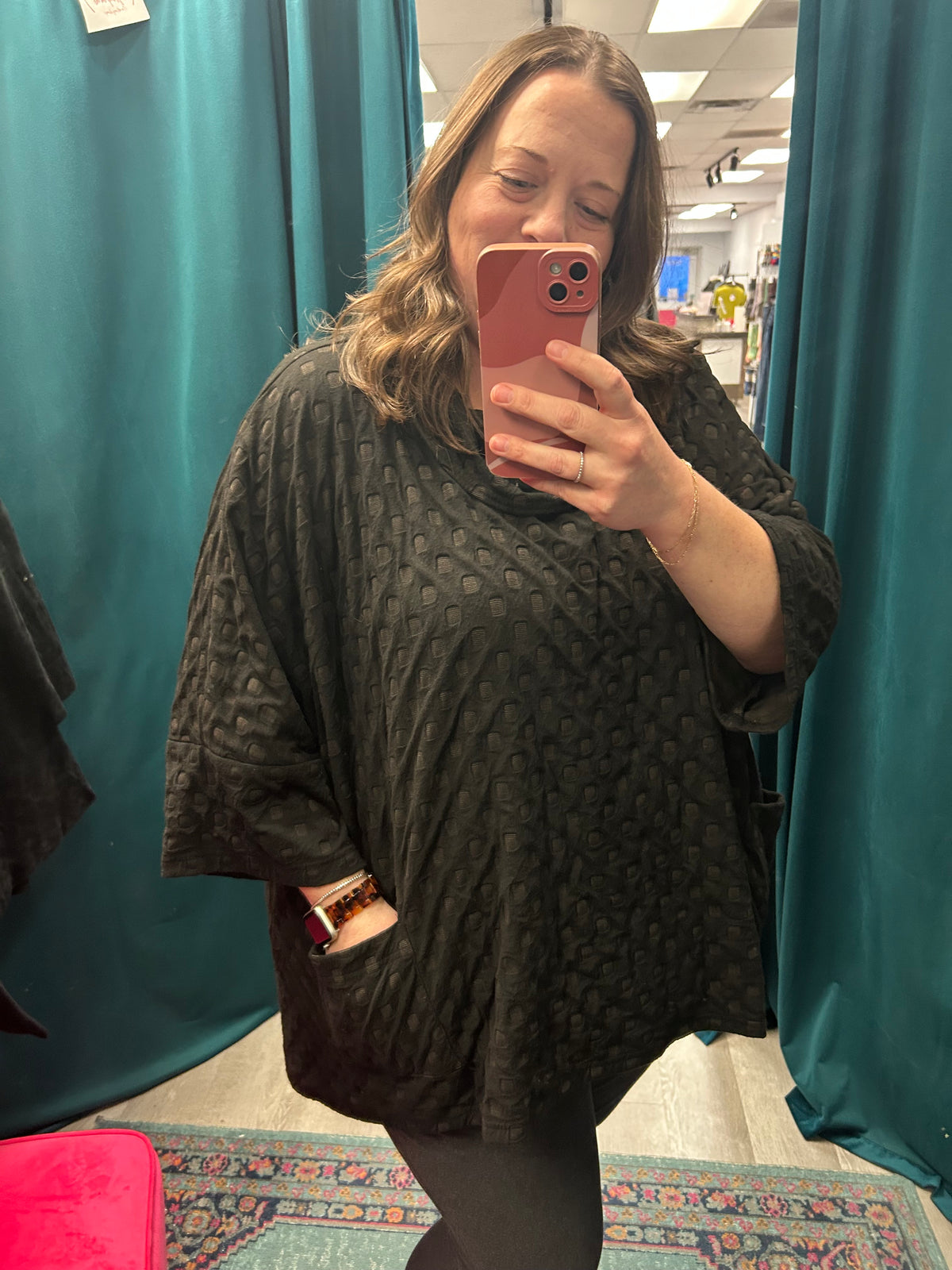 Black/Brown Squares Cowl Neck Top - Sydney