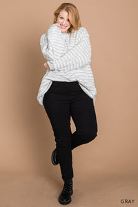 Striped Faux Fur Casual Pullover | Gray Stripe