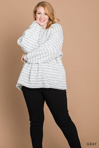 Striped Faux Fur Casual Pullover | Gray Stripe