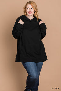 Cotton Terry Hoodie with Button Detail | Black