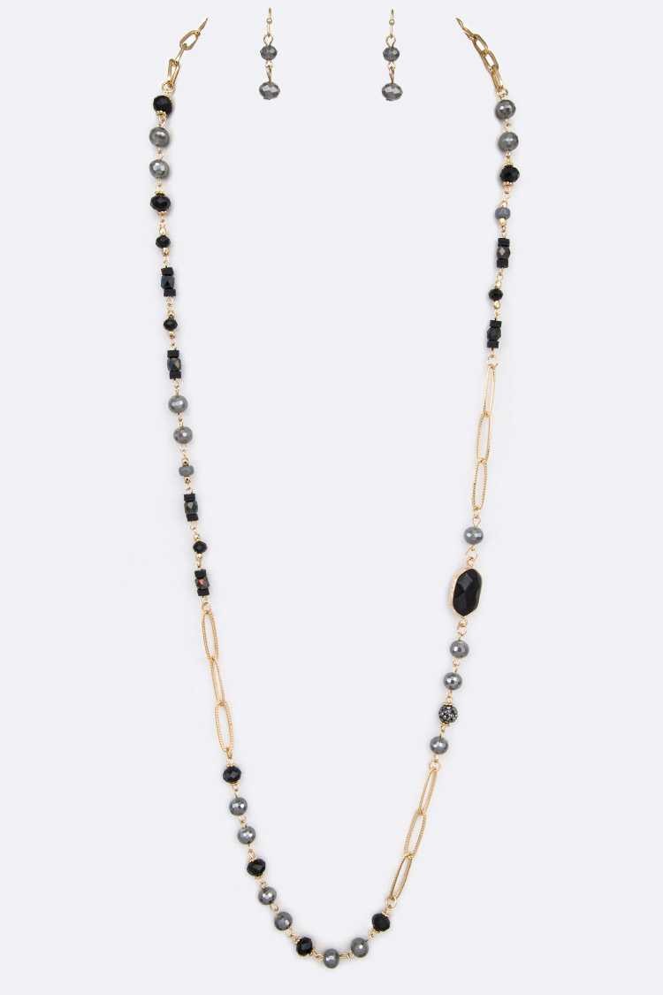 Stone & Beads Long Necklace Set