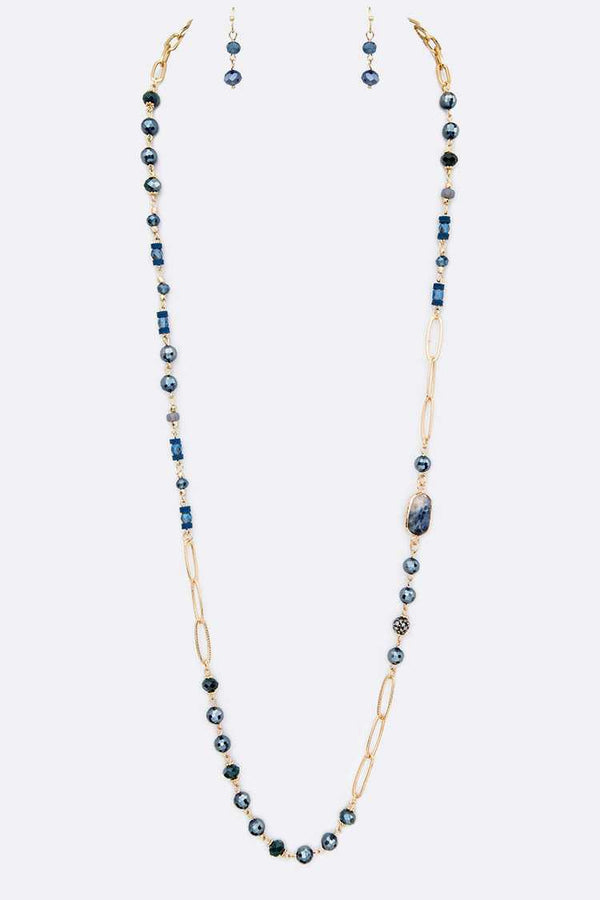 Stone & Beads Long Necklace Set