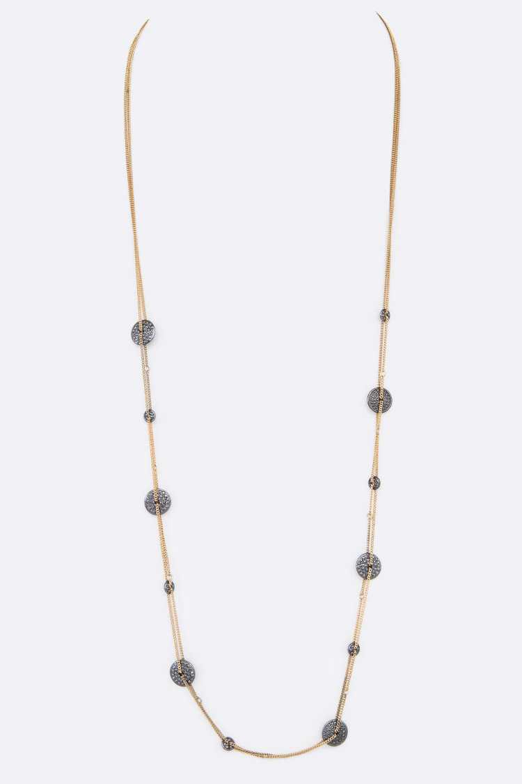 Crystal Pave Disk Long Necklace