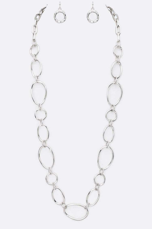 Organic Ring Link Long Necklace Set