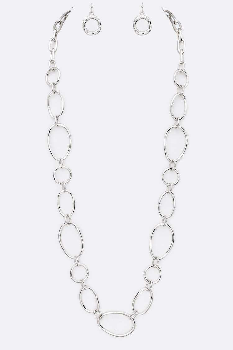 Organic Ring Link Long Necklace Set