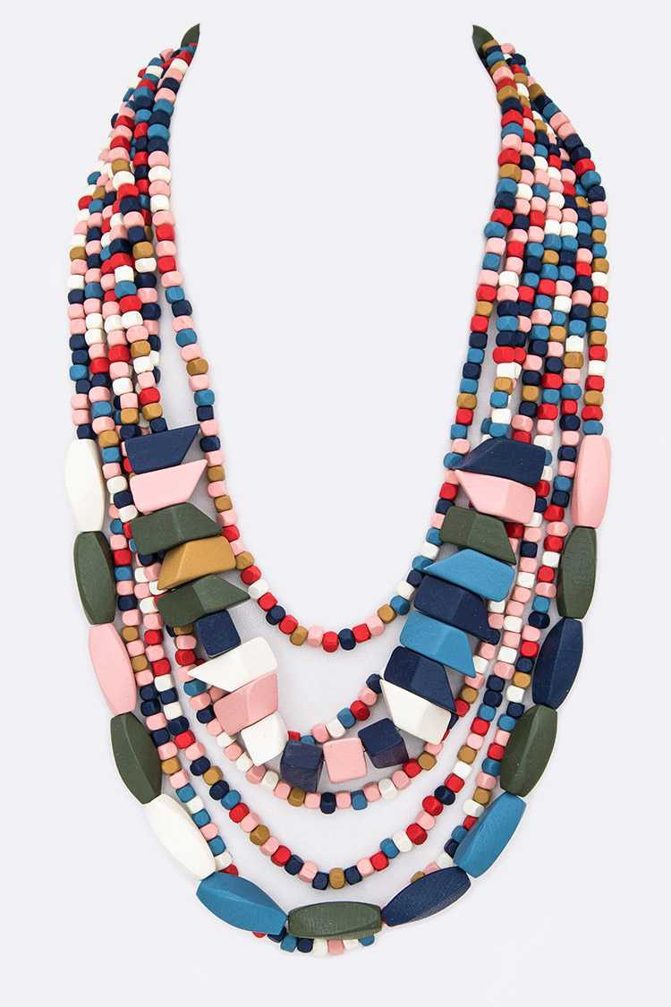 Mix Wooden Bead Statement Necklace