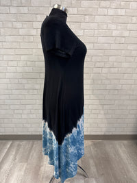 Black/Blue Tie Dye Hem Dress - karen Kane