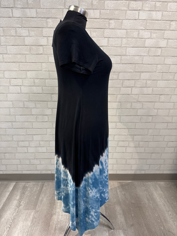 Black/Blue Tie Dye Hem Dress - karen Kane