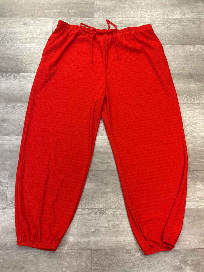 Red Quilted Joggers - Emerald