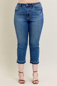 High Waist Vintage Wash Release Hem Kick Flare