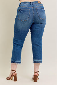 High Waist Vintage Wash Release Hem Kick Flare