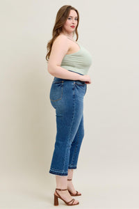 High Waist Vintage Wash Release Hem Kick Flare
