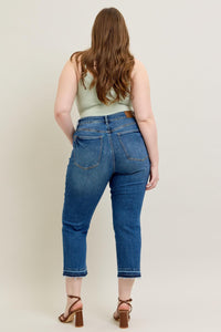 High Waist Vintage Wash Release Hem Kick Flare