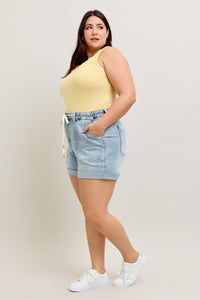 High Waist Cuff Jogger Shorts | Lightwash
