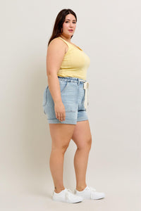 High Waist Cuff Jogger Shorts | Lightwash