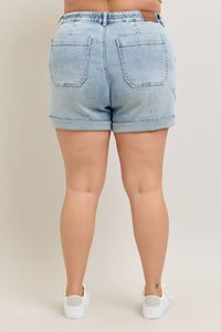 High Waist Cuff Jogger Shorts | Lightwash
