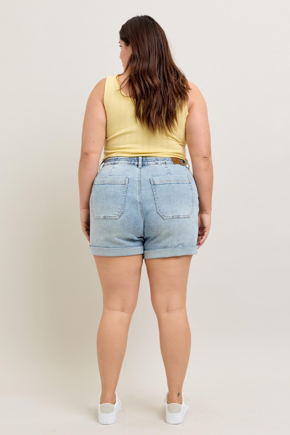 High Waist Cuff Jogger Shorts | Lightwash