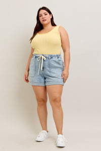 High Waist Cuff Jogger Shorts | Lightwash