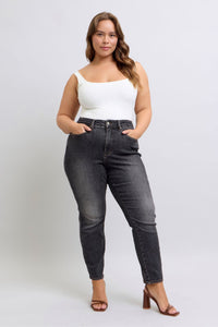 Mid Rise Tummy Control Slim Jeans | Washed Black