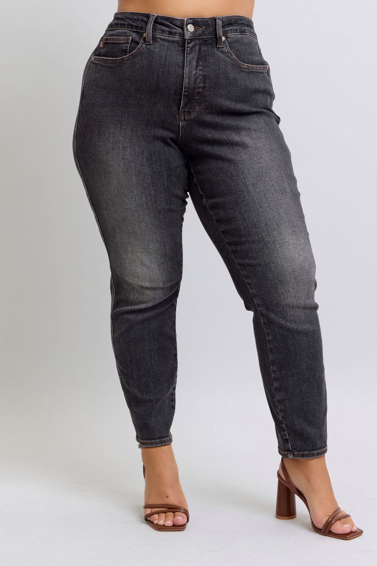 Mid Rise Tummy Control Slim Jeans | Washed Black