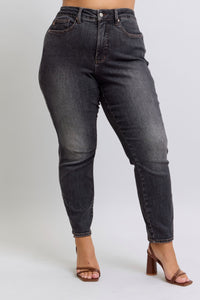 Mid Rise Tummy Control Slim Jeans | Washed Black