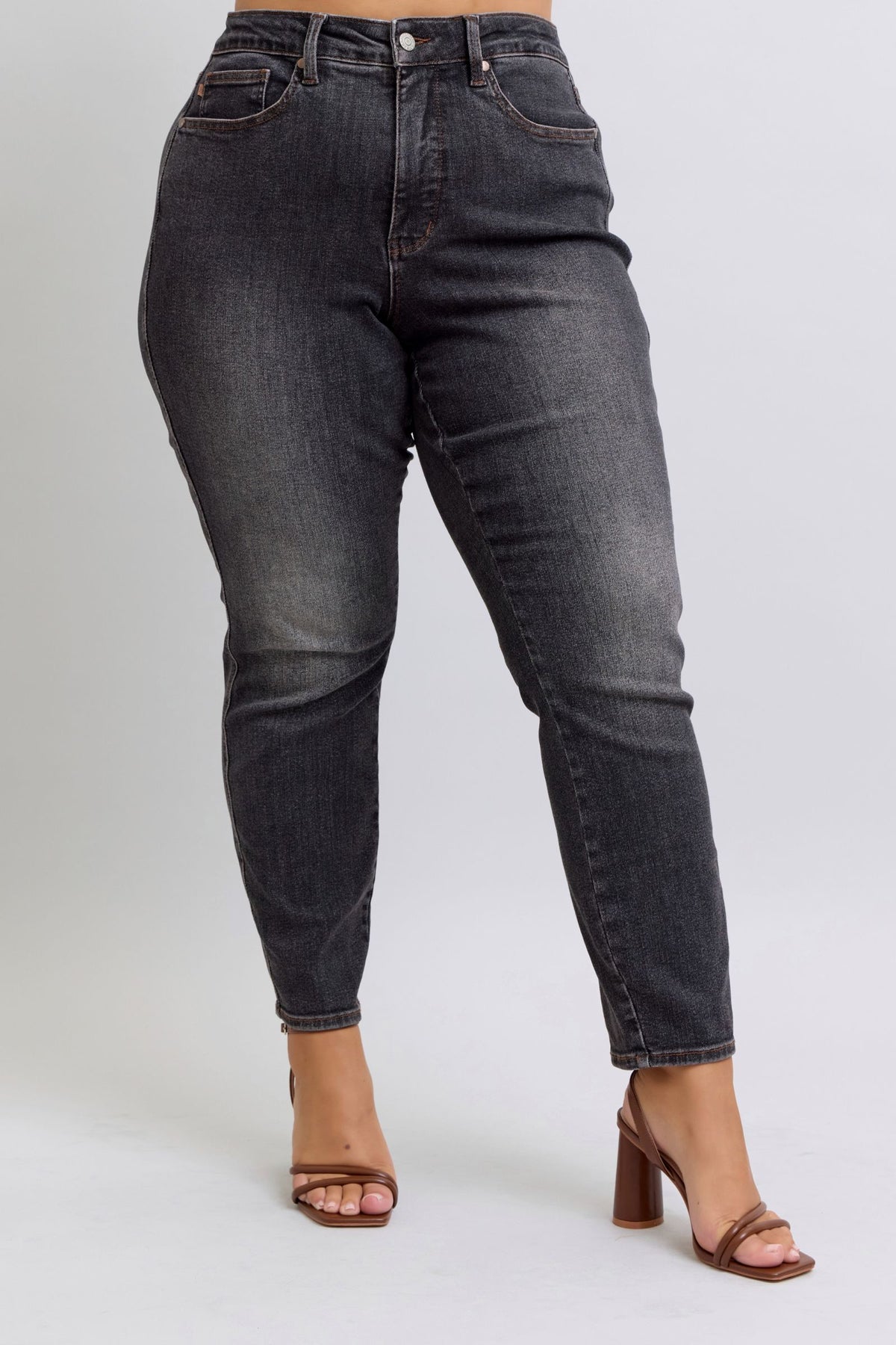 Mid Rise Tummy Control Slim Jeans | Washed Black