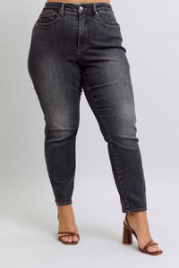 Mid Rise Tummy Control Slim Jeans | Washed Black