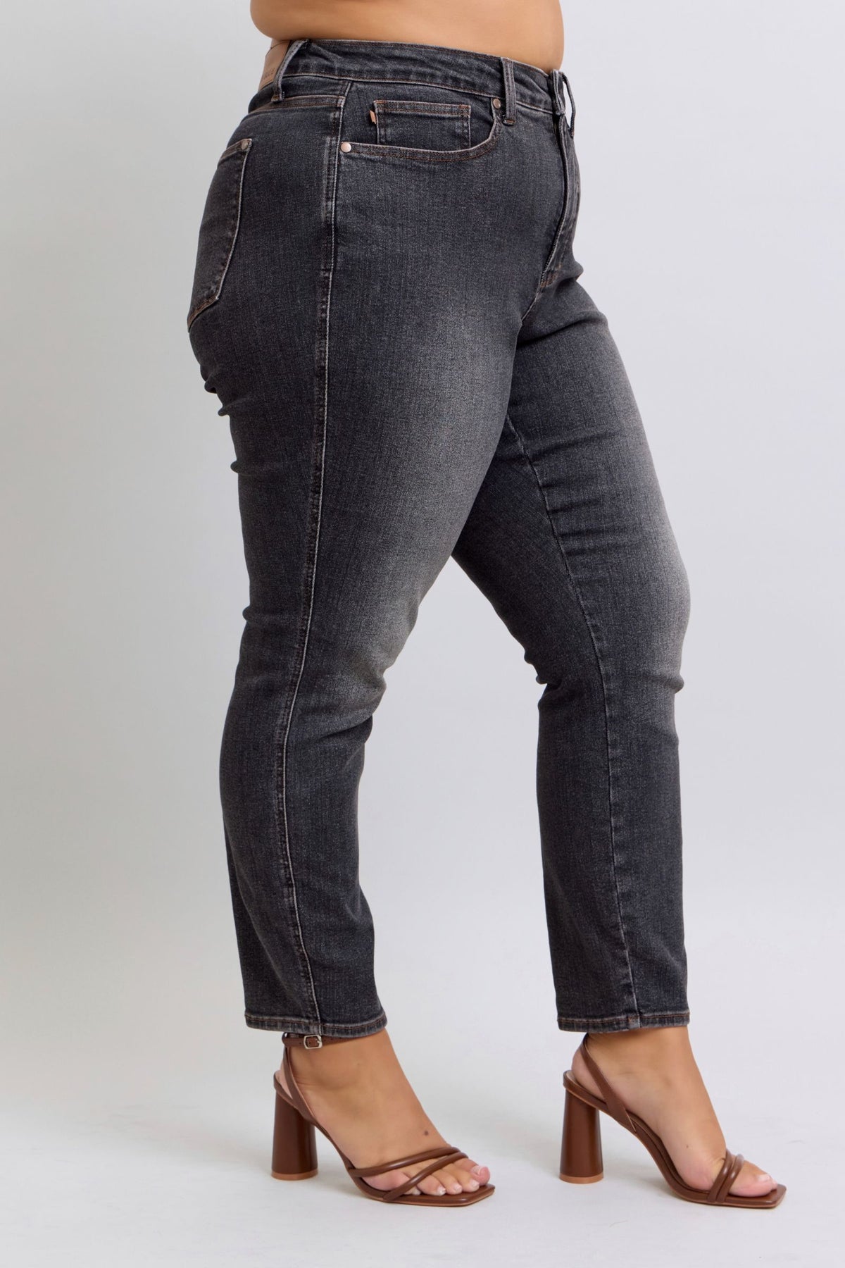 Mid Rise Tummy Control Slim Jeans | Washed Black