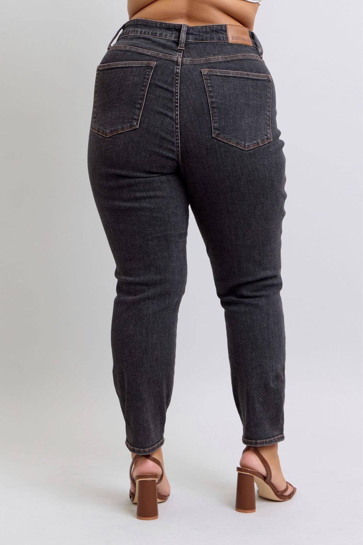 Mid Rise Tummy Control Slim Jeans | Washed Black