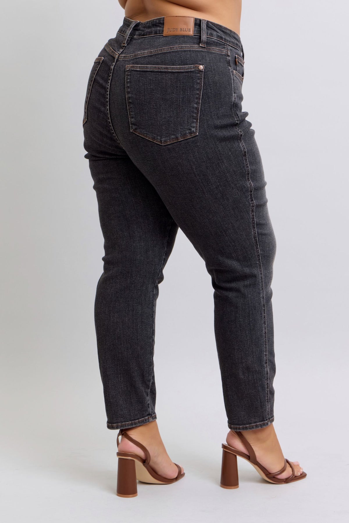 Mid Rise Tummy Control Slim Jeans | Washed Black