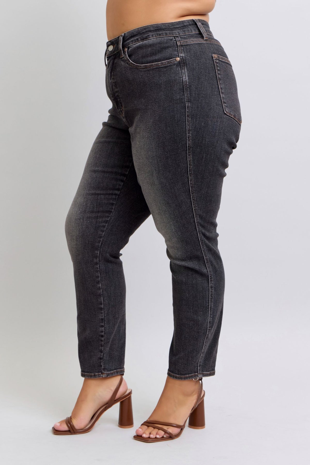 Mid Rise Tummy Control Slim Jeans | Washed Black