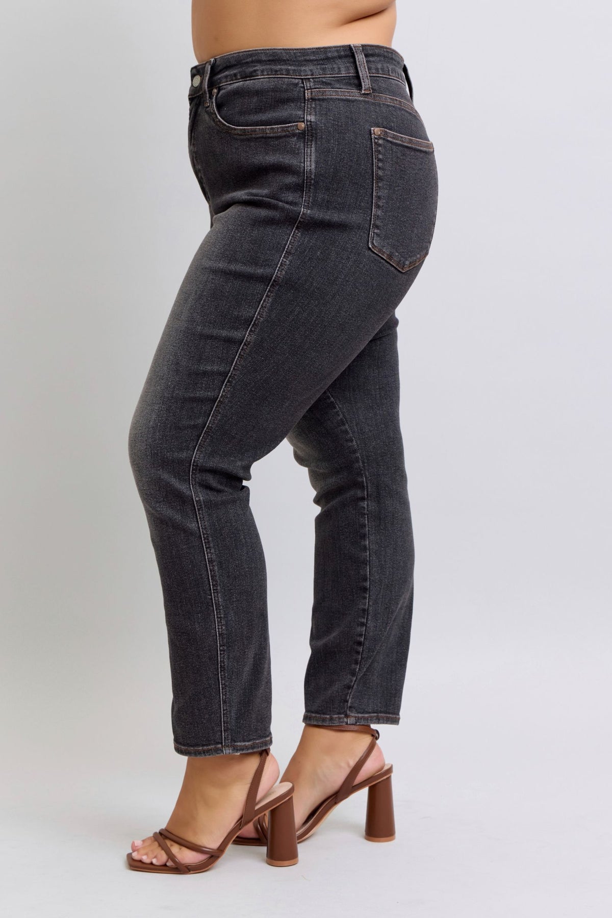 Mid Rise Tummy Control Slim Jeans | Washed Black