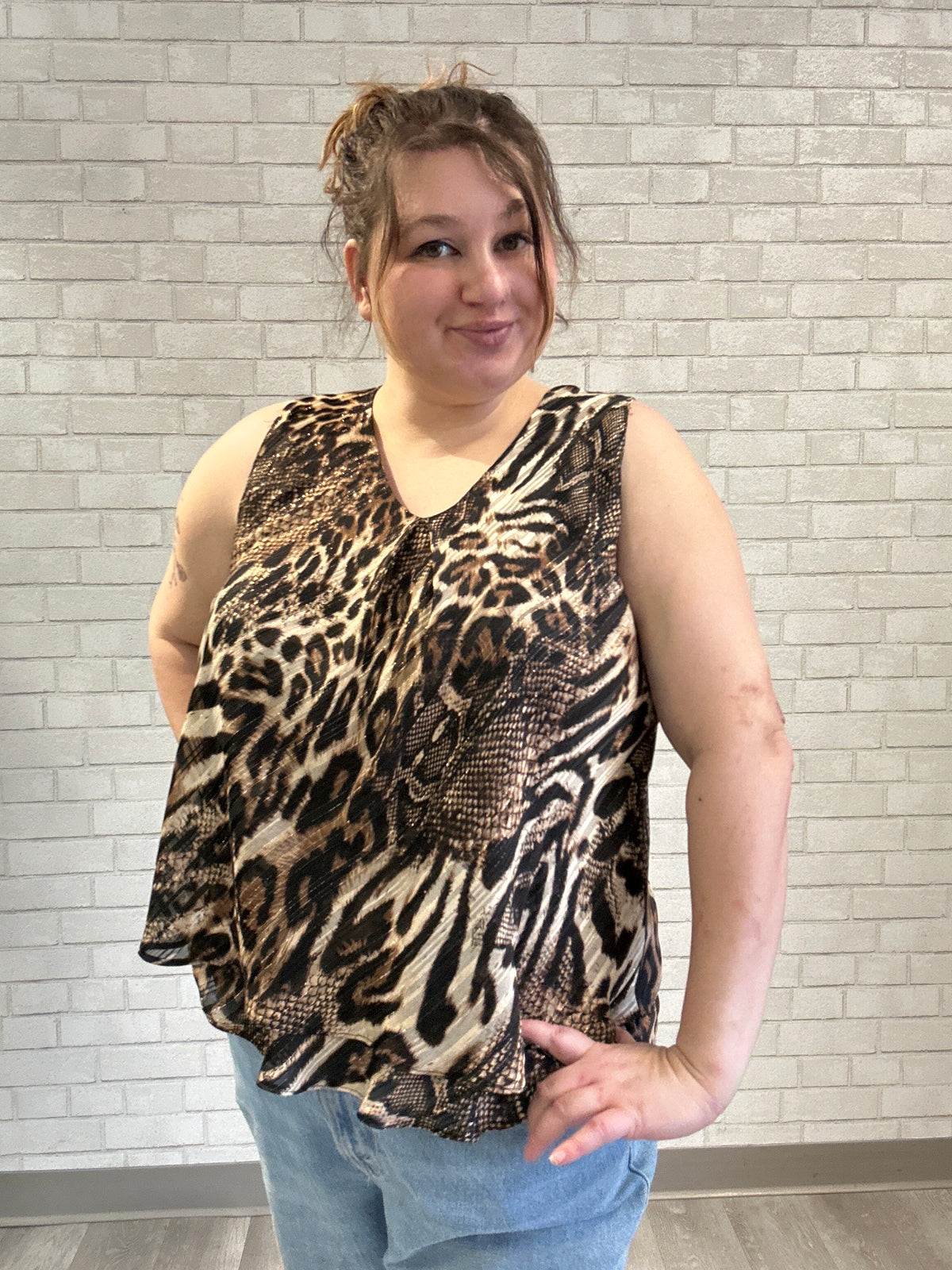 Leopard Printed V-Neck Cami - Frank Lyman