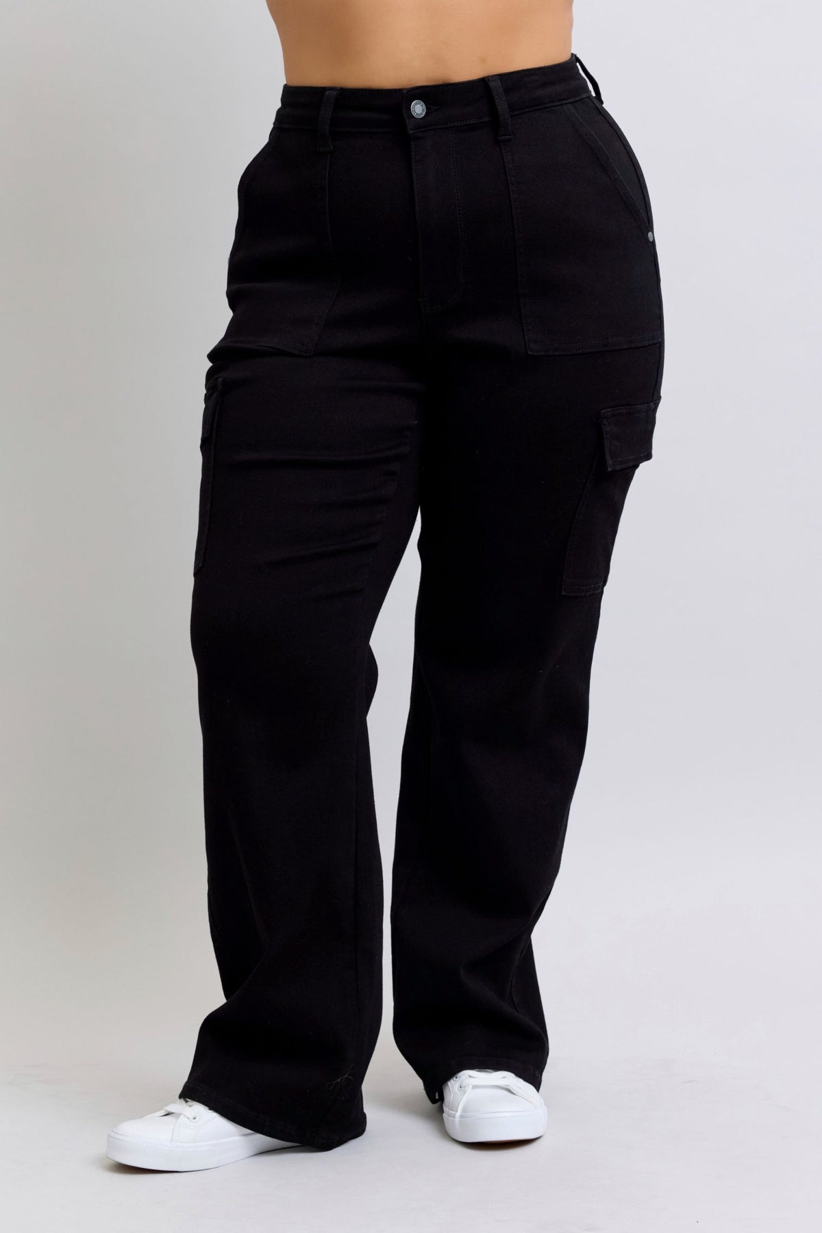 High Waist Cargo Wide Leg Jeans | Black