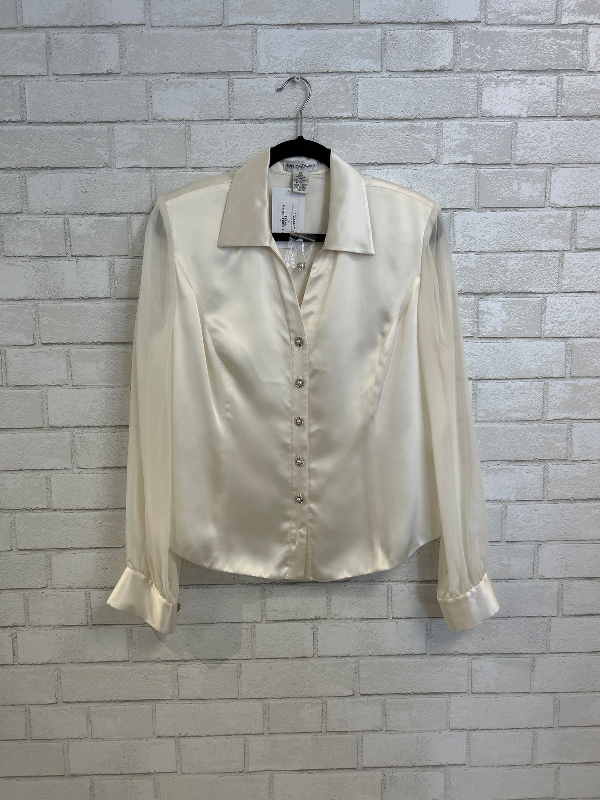 Cream Silk Button Front Blouse - Draper & Damons