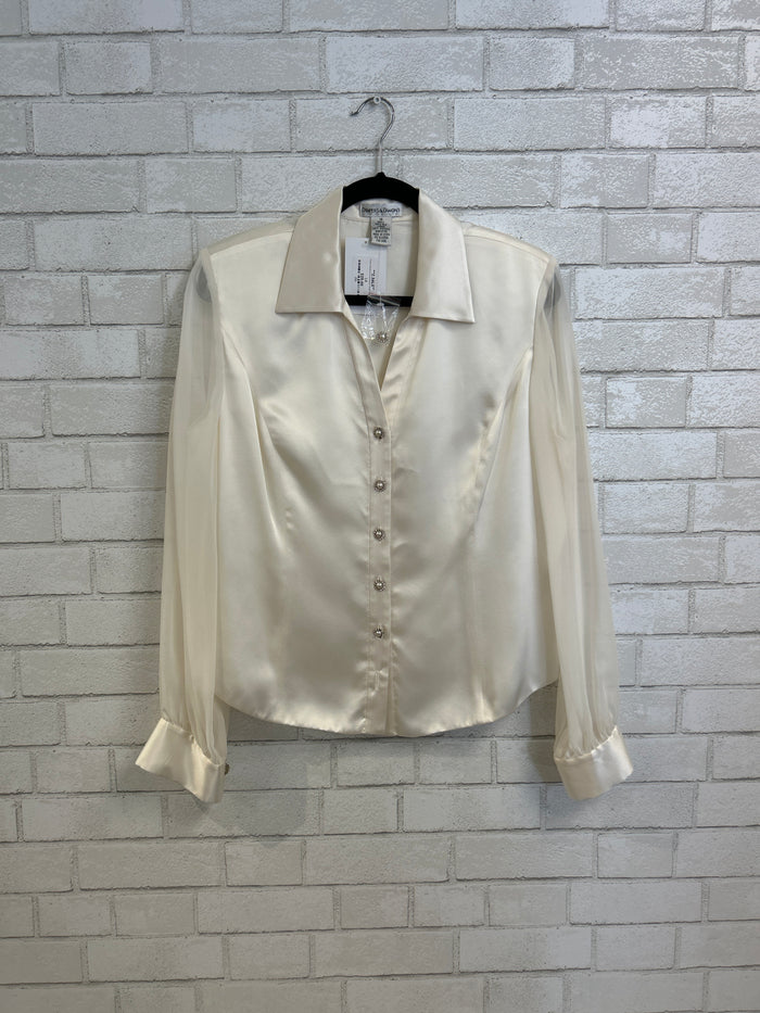 Cream Silk Button Front Blouse - Draper & Damons