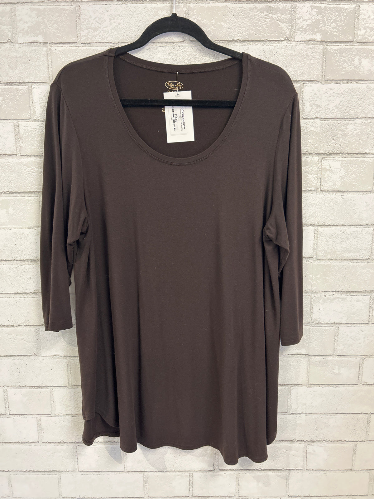 Brown Bamboo 3/4 Sleeve Tee - Blue Sky