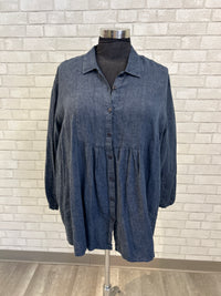 Blue Linen Button Front Top - Flax