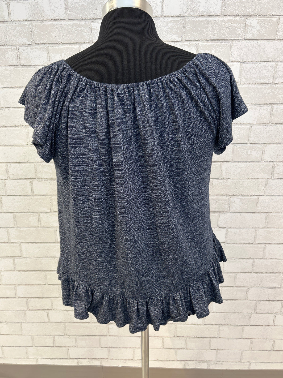 Navy Ruffle Sleeve Top - Lucky Brand