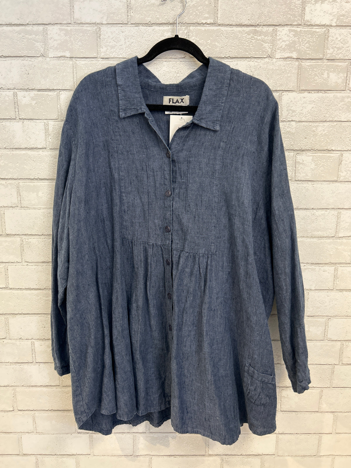 Blue Linen Button Front Top - Flax