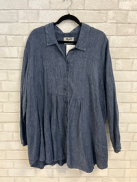 Blue Linen Button Front Top - Flax