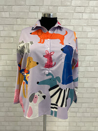 Lavender Dog Print 1/4 Button Up Shirt