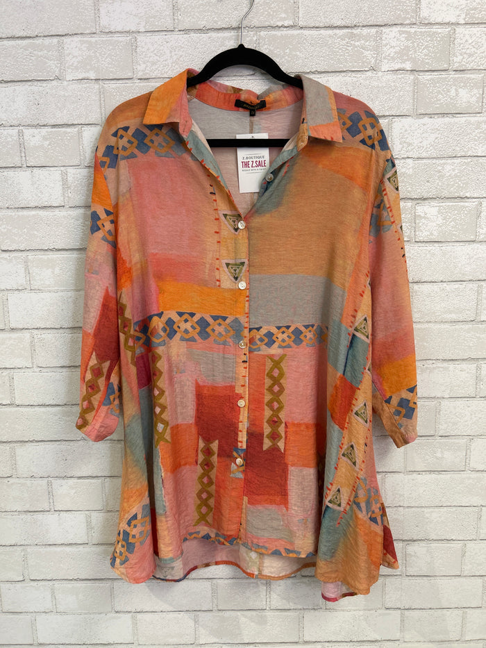 Orange Mix Print Button Down - Radzoli