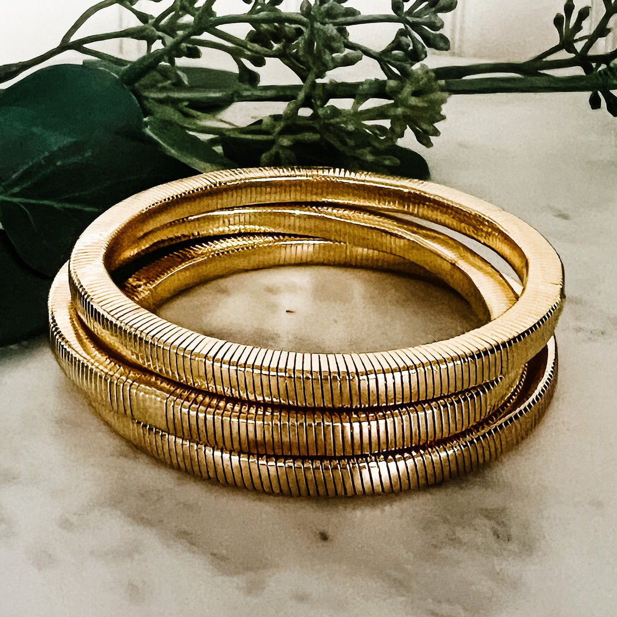 3 Strand Stretch Wire Bracelet | Gold