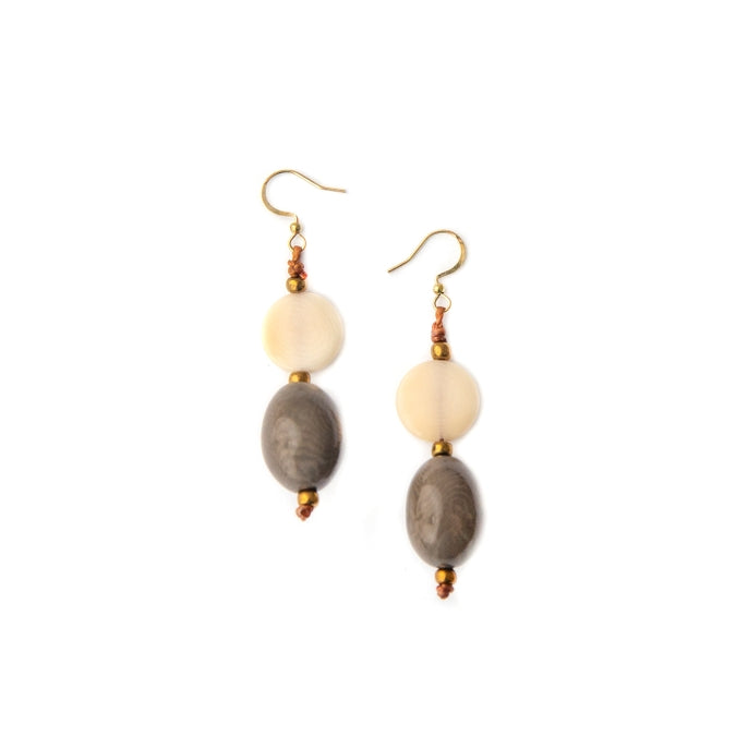 Sari Earrings | Ivory & Charcoal Grey