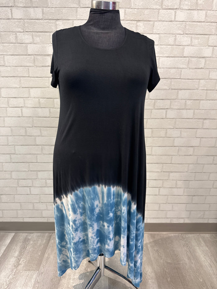 Black/Blue Tie Dye Hem Dress - karen Kane