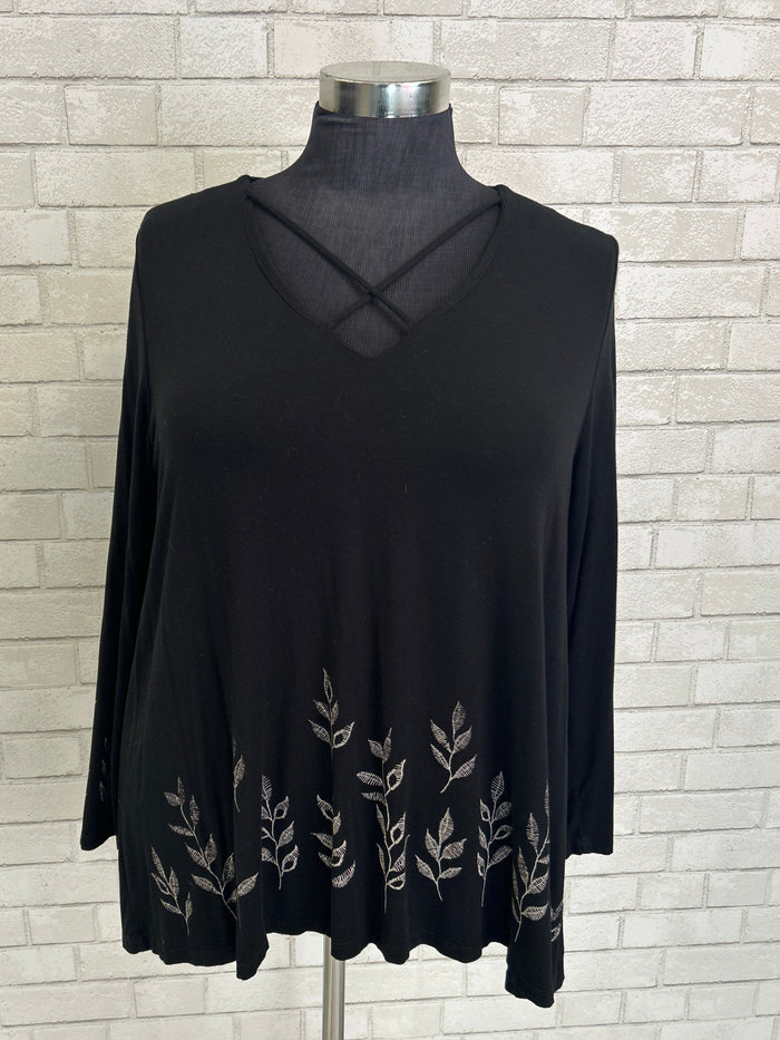 X-Cross Embroidered Top - Karen Kane